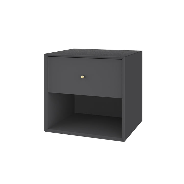 Natbord væghængt i graphite grå med messing håndtag - moderne opbevaringsløsning