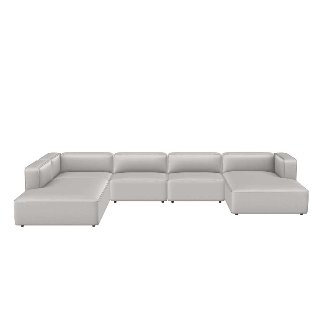 Elegant 5-modulers modulsofa i lyst læderdesign, produceret i Europa, perfekt til afslapning.